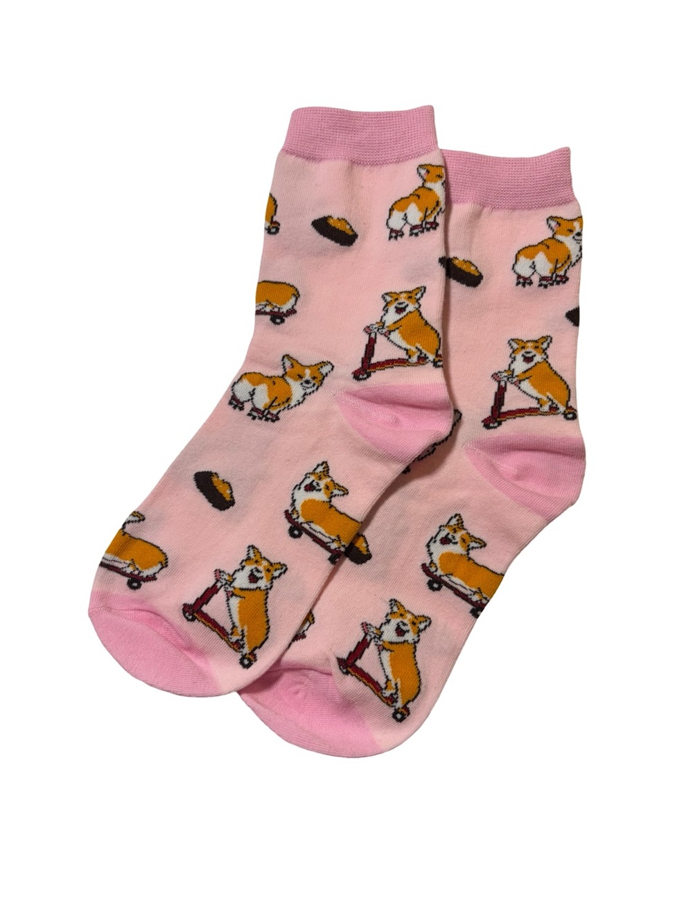 Corgi Skateboard Scooter Novelty Crew Socks Aqua Pink Women’s One Size Sz OS